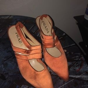 Vintage orange satin prada sling back heels